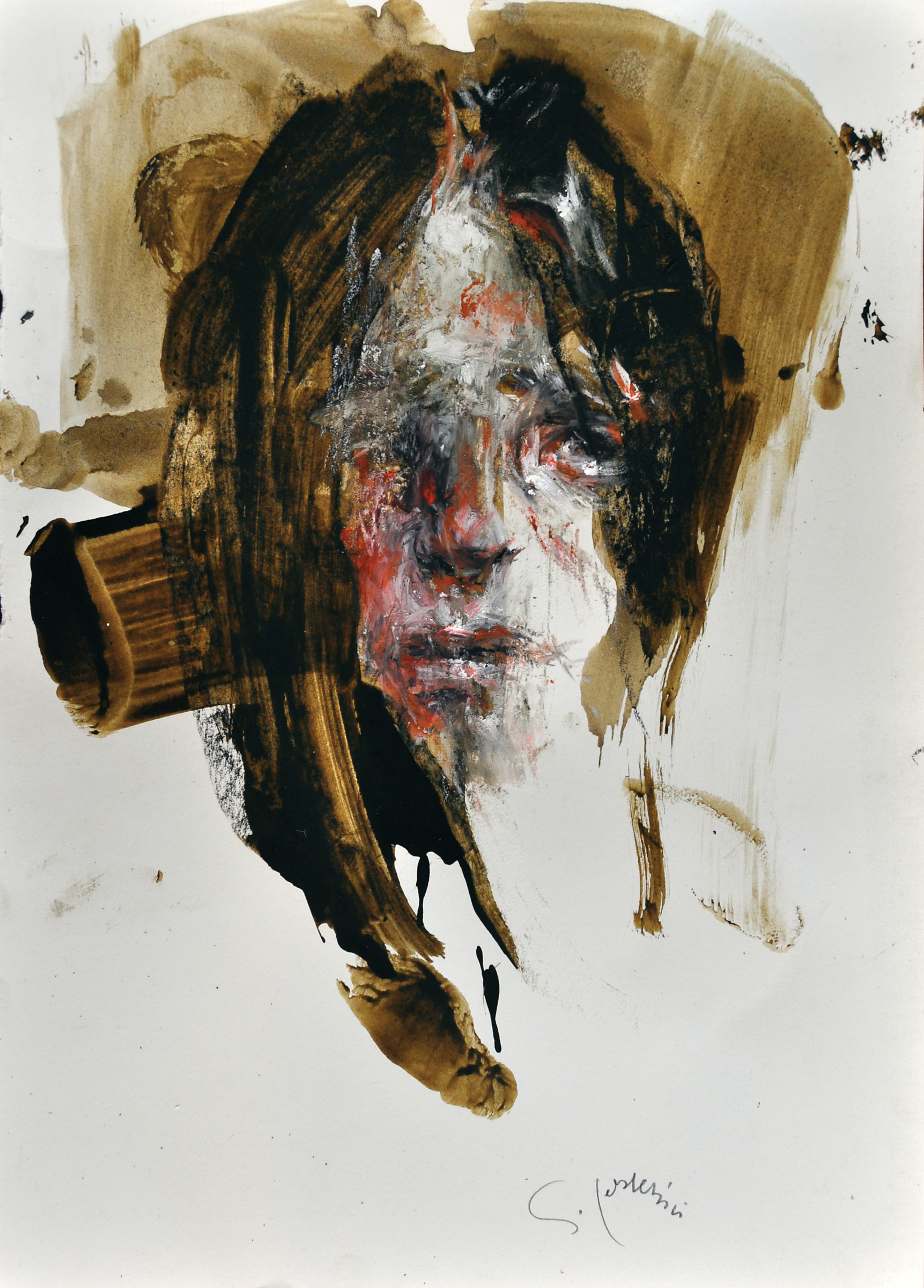 12-'Portre' serisi-kağıt üzerine akrilik mürekkep ve yağlı pastel-2018-35x25 cm.